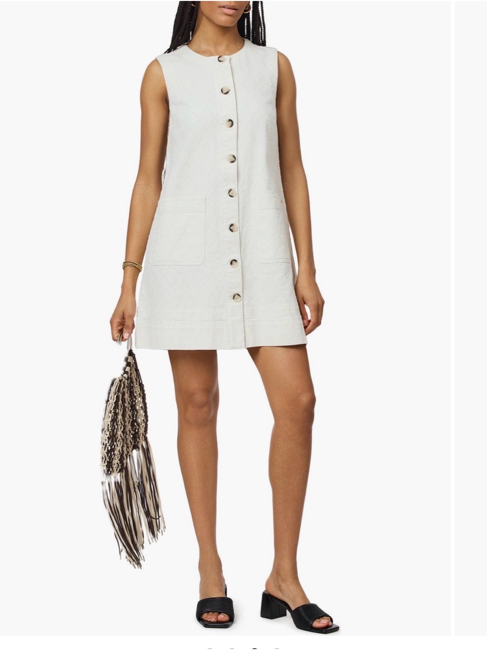 Scotch & Soda Sleeveless Button-Front Cream Shift Dress